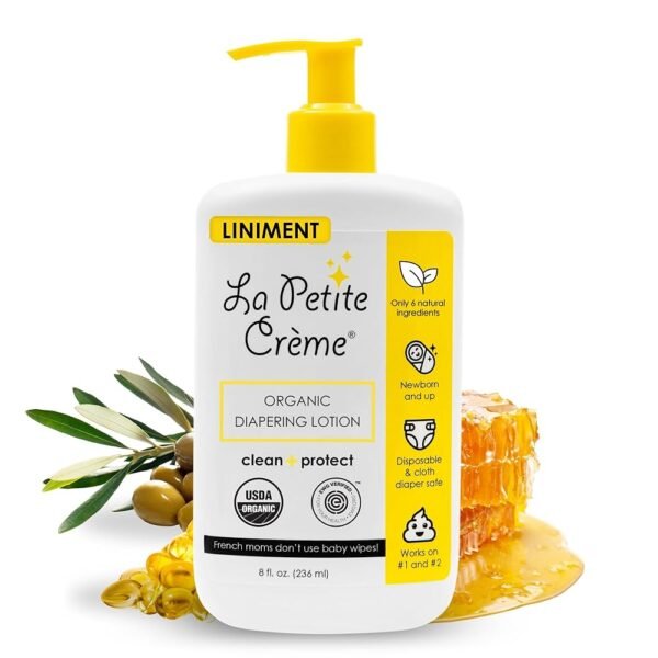 La Petite Creme French Premium Diapering Lotion - Diaper Cream Alternative to Baby Wipes - Gentle Moisturizer & Skin Cleanser with USDA Certified Organic Ingredients - Baby...