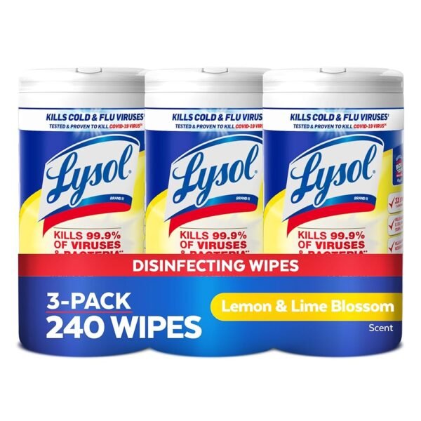 Lysol Disinfectant Wipes, Multi-Surface Antibacterial Cleaning Wipes, For Disinfecting and Cleaning, Lemon and Lime Blossom, 80 Count (Pack of 3)