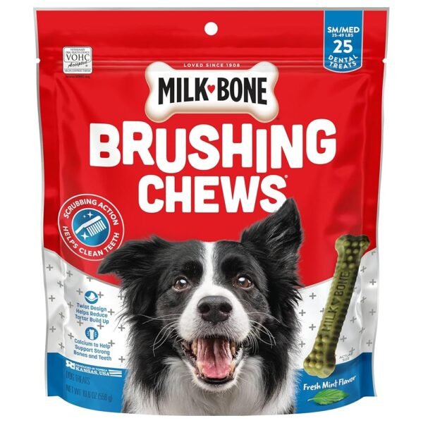 Milk-Bone Brushing Chews Daily Dental Dog Treats, Fresh Mint Flavor, Small/Medium, 25 Count