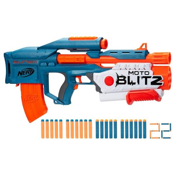 Nerf Elite 2.0 Motoblitz Blaster with Scope, Motorized 10-Dart Blasting, Airblitz 6 Darts, Outdoor Toys for 8 Year Old Boys & Girls
