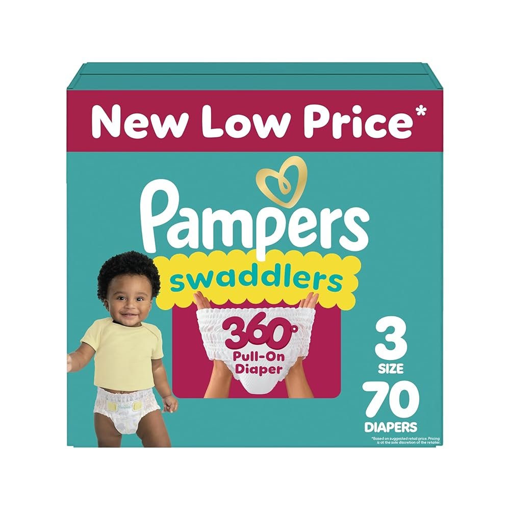 Pampers Diapers - Swaddlers 360 - Size 3, 70 Count, for up to 100% Leakproof Premium Skin Protection (Packaging May Vary)