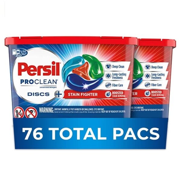 Persil Discs Laundry Detergent Pacs, Stain Fighter, 38 Count, Pack of 2, 76 Total Loads