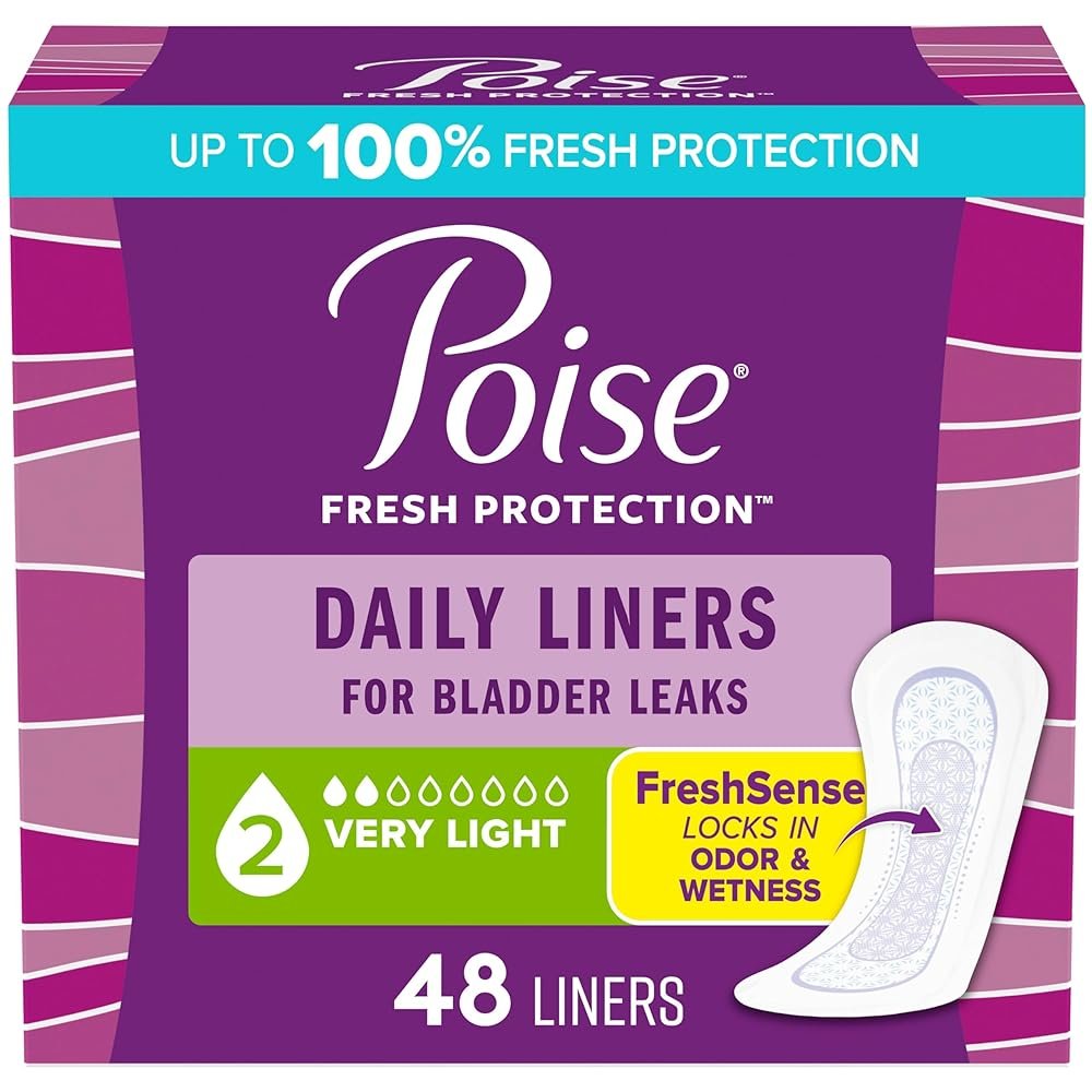 Poise Daily Liners, Incontinence Panty Liners, 2 Drop Very Light Absorbency, Regular Length, 48 Count of Pantiliners, Packaging May Vary