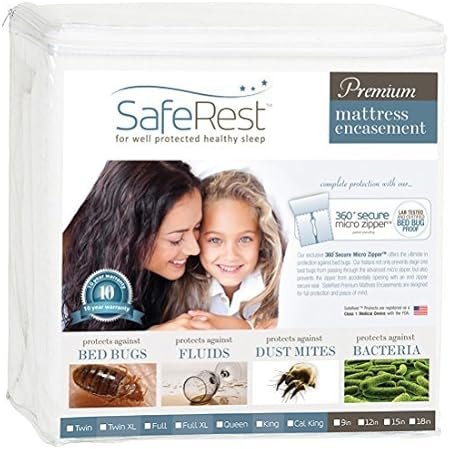 SafeRest Zippered Mattress Protector - Premium 9-12 Inch Waterproof Mattress Cover for Bed - Breathable, Noiseless Washable Mattress Encasement - Queen