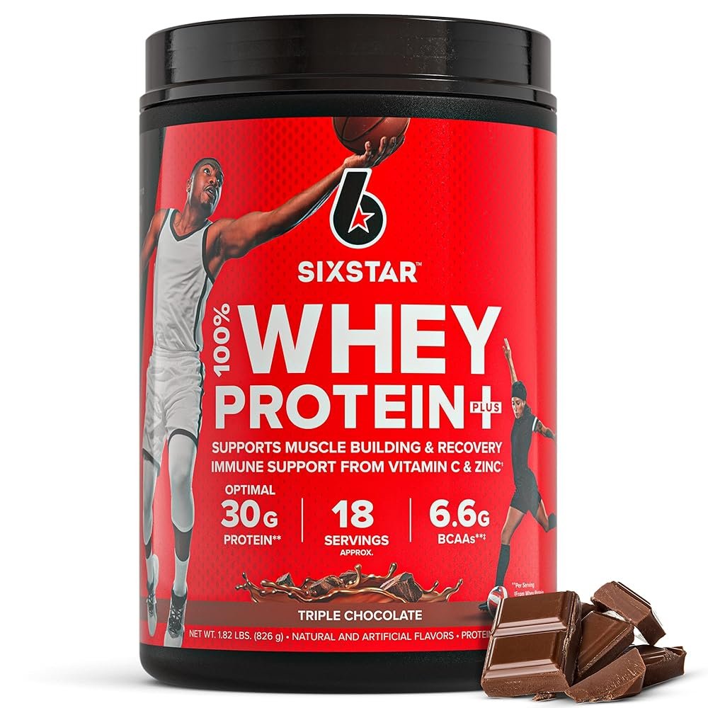 Six Star Whey Protein Powder Plus - Muscle Building & Recovery Formula with Whey Isolate Powder, BCAAs, 30g Protein, Immune Support - Post-Workout Supplement - Triple Chocolate,...