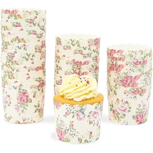 Sparkle and Bash 50-Pack Vintage Style Floral Cupcake Wrappers for Wedding, Flower Paper Baking Cups and Muffin Liners for Tea Parties, Bridal Showers, Baby Showers & Garden...