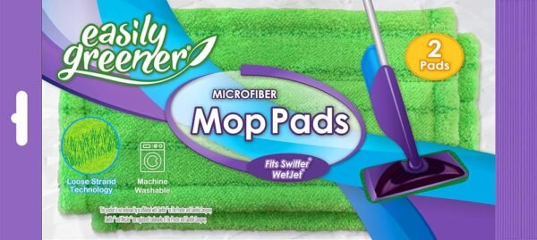 Swiffer WetJet Compatible, Microfiber Mop Pads by Easily Greener, Reusable Refills for Wet Jet, 2 Count